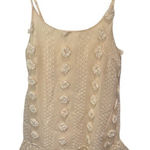 Floral Applique Cami Top, Ruffle Hem, Sleeveless Tank Top, Summer, Beige Tan Photo 0