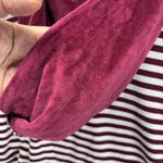 d&co Denim Company Burgundy White Stripe Velour Trim Hoodie Pocket Top Womens S Size M Photo 6