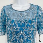 Adrianna Papell Floral Beaded Embellished Godet Gown Maxi Dress Ocean Dream Blue Photo 5