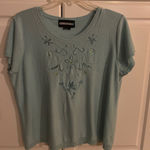 Requirements  Women's Blue Short Sleeve Embellished Sweater Top XL Photo 0