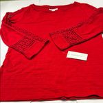 Charter Club  Women's Red Crochet Sleeve Top Photo 8