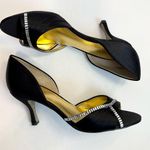Nine West  Satin Quorra Heels Black Rhinestone Bling Accents Formal Size 8M Photo 3