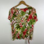 J Jill Love Linen Tropical Floral Tie Front Top Size LP Resort Lightweight Beach Green Photo 2