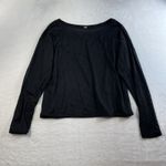 Lululemon  Athletica Sz 8 Top Lean In Long Sleeve Black Sheer Striped Mesh FLAWS Photo 2
