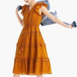 J.Crew | POINT SUR TIERED FLUTTER RUFFLE POM POM MIDI DRESS IN YELLOW SIZE 2 Photo 0