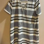 EXPRESS Striped Lace-Up V-Neck Dress Black Off-White Knee Length Women's M Photo 0