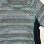 None Teal black striped T-shirt marled athletic top Plus Size 1X stripes Photo 3
