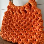 Chunky Orange Crocheted Purse Large Handmade Vintage Retro 70s | Bamboo Handle Photo 5