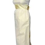 Vtg 1960s Butter Yellow Flocked Swiss Dot Bow Back Prom Sheath Dress Sz 6 7 Photo 0