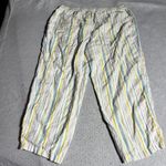 Coldwater Creek Yellow Cream Blue Vertical Stripe 100% Linen Pull On Summer Pant Photo 5