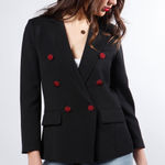 Smythe Black Mini Double Breasted Blazer Red Buttons Tailored Jacket Size 2 Photo 0
