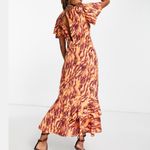 Topshop New Zebra Print Ruffle Sleeve Cutout Back Midi Dress Orange Multi Size 2 Photo 1