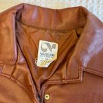 VINTAGE Brown Faux Leather Belted Shirt Jacket Size SMALL MEDIUM Pearl Snap 70s Photo 9