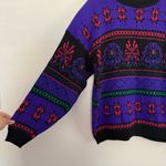 Vintage 90s Knit Purple Crewneck Pullover Sweater Large Black Photo 1