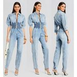 Retrofête NWT Retrofete Ellis Short Sleeve Tapered Leg Denim Jumpsuit Este Women's Size M Photo 1