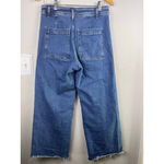 ZARA  Woman High Waist Wide Leg Crop Jeans Blue Frayed Hem Rigid Denim Size 8 / 4 Photo 5