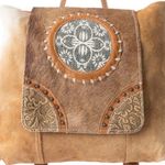 NWT Myra Bag Leather Cowhide Hairon Canvas Boho Backpack Bag Tan Photo 5