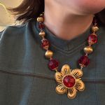 Robert Rose Necklace Art Deco Dress Clip Sarah Cov Earrings Vintage Jewelry Red Photo 3