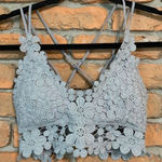 Cherish  Women's Crochet Lace Daisy Floral V-Neck Strappy Bralette Gray Size‎ S Photo 0