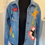 Butterfly and Stars Embroidered Denim Jacket light wash button front Size Small Blue Photo 0