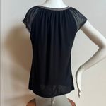 White House | Black Market Black Cap Sleeve Blouse with Tie Front Photo 2