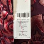 Chico's NEW Floral Velvet Burnout Sheer Blouse Top Deep Burgundy Red Size 3/16/XL Photo 7
