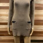 A Byer Ribbed Knit Faux Leather Accent Long Sleeve Tunic Ultra Mini Dress Medium Photo 4