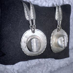 Cowboy Hat and Feather Dangle Earrings Silver Photo 1