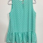Story womens green white polka dot peplum hem casual sleeveless Top Blouse Sz M Size M Photo 1