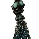 Antique Chain Dangle Pendant 2" Small Baby Blue Cabochons Patina Photo 0