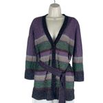 Missoni Metallic Striped Cardigan Color Block Belt Tie Size 6 Black Photo 1