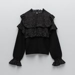 ZARA nwt black lace crochet boho bohemian black knitted sweater top Photo 6