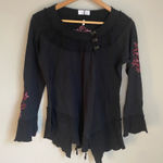 Symmetry Embroidered Asymmetrical Drape Black Top Medium Whimsygoth Grunge Fairy Photo 0