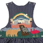 Handmade Artisan Applique Noah's Ark Jumper Dress Navy Pinstripe Est. Size L Photo 1