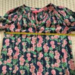 Lilly Pulitzer Elsa Silk Blouse Top Blue Green & Pink Flower Vines Sz S Small Photo 3