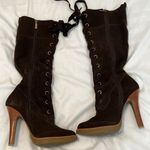 Colin Stuart sz8.5 side zip lace up front 5” heel suede boots EUC minimal wear Photo 4