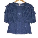 Rebecca Taylor Women’s Silk Glitter Gem Chiffon Ruffle Polka Dot Top Photo 5