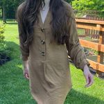 ZARA Basic Linen Summer Button Front Camel Neutral Shirt Dress Small Photo 2