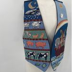 Vintage Noahs Ark Needlepoint Embroidered Animals Vest Open Front Blue Womens L Size L Photo 3