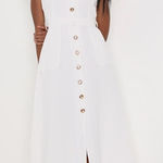 Lulus NWT  Sicily Sweetheart White Button-Front Puff Sleeve Midi Dress Size S Photo 0