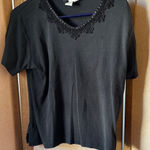 Dress Barn Black Short Sleeve Top with Lace Detail large Photo 0