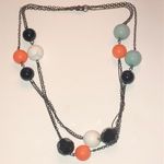 Gunmetal Gray Dark Metal Orange White Blue Beaded Ball Chain Boho Necklace Photo 0