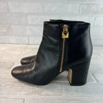 Michael Kors Michael Kors Ankle Booties Womens 9 Black Leather Gold Zipper Lock Stacked Heel Photo 4