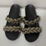 Rachel Zoe Black Gold Metallic Braided Slides Sandals Dressy Casual Chic 8.5M Size 8.5 Photo 1