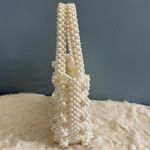 Beaded Woven Faux Ivory Pearl Tote Bag White Photo 3