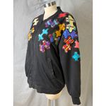 Vintage Gantos Hong Kong Puzzle Piece Appliqué Bomber Jacket 100% Cotton L Black Size M Photo 1