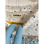 Adora Pullover Sweater Womens 3X Striped White Blue Gold Fuzzy Crewneck Knit Photo 3