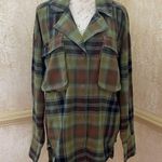 Free People  We The Free Izzy Cargo Jacket plaid oversized Shacket Shirt Green M Photo 5