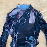 Sheer Mesh High Neck Suspender Belt Long Sleeve Body Top in Black Multi Blue Photo 1