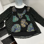 Cynthia Rowley  night out black Metallic Dot Long Sleeve Blouse Top XS Photo 0